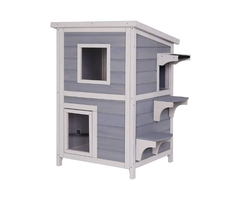 Grey Cat House with Cat Flap and Windows