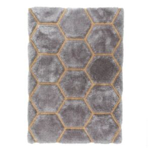 Grey and Yellow Honeycomb Rug Full View